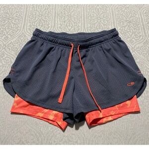 C9 Champion Womens S Gray Orange 2-in-1 Mesh Running Shorts Compression Liner